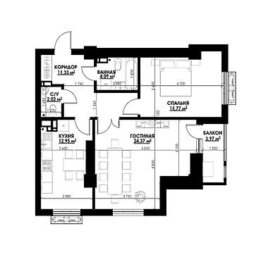 1 комната, 73 м², Кызыл Аскер Элитка, 11 этаж, ПСО (под самоотделку)