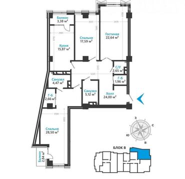 2 комнатная квартира кок жар: 3 комнаты, 129 м², 12 этаж, ПСО (под самоотделку)