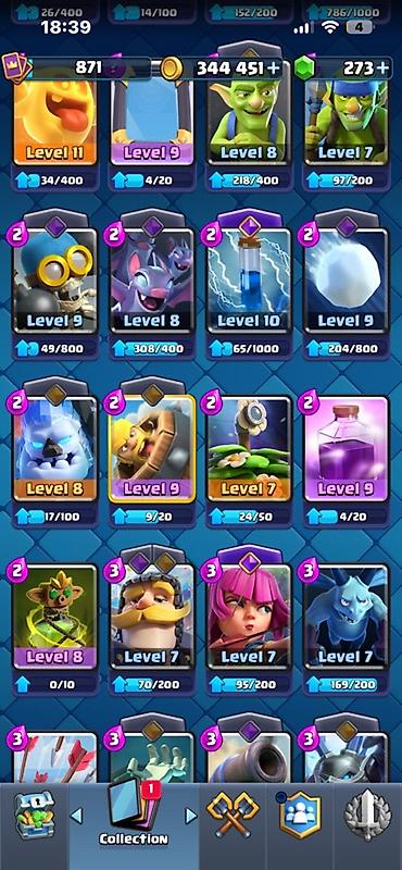 Kolleksiya kartları: Clash Royale hesabı - Kupa: 5238 (rekord 5268) - Qızıl: 344 451 - — 6