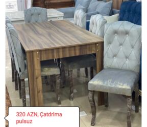 Masa və oturacaq dəstləri: Qonaq otağı üçün, Yeni, Açılmayan, Dördbucaq masa, 6 stul — 26