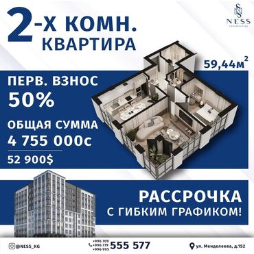 псо квартиры: Строится, Элитка, 2 комнаты, 60 м²