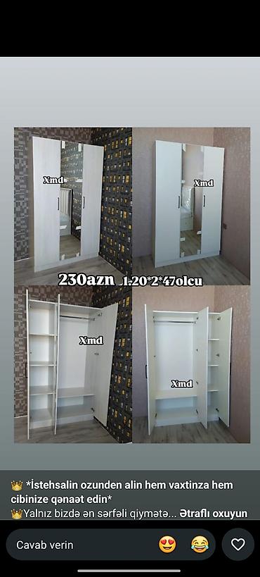 parca dolablar: Yeni, 3 qapılı, Güzgülü, Ağ, Açılan, Düz dolab — 1