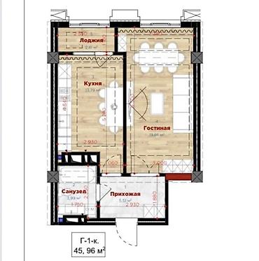 проходной: 1 комната, 46 м², Без мебели — 1