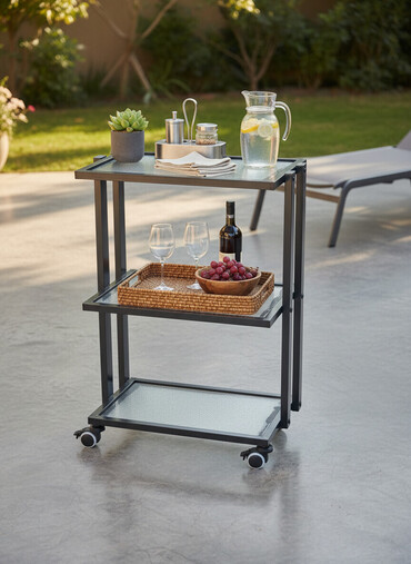 Rəflər, etajerkalar: Metal konstruksiyalı 3 mərtəbəli servis/raf arabası - Rəng: qara, mat — 2