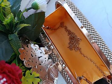 toy sumkalari: Qızılı rəngli zərli dəbli axşam çantası (clutch) - Xarici hissə — 3