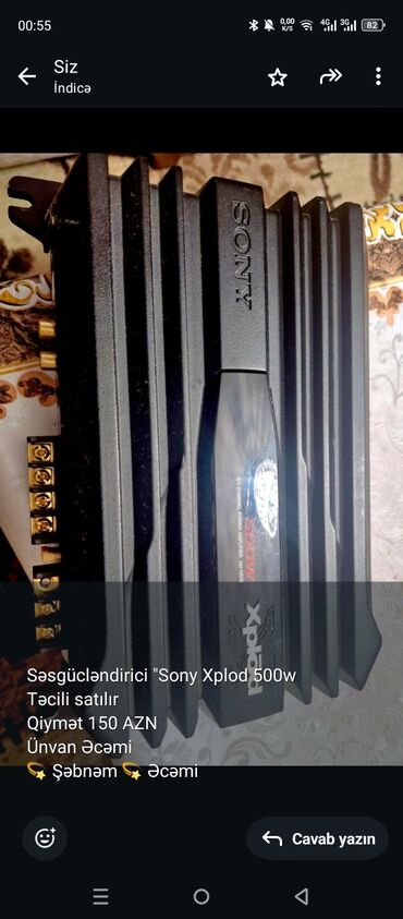 Qoşqular: Səsgücləndirici "Sony Xplod 500w Təcili satılır Qiymət 150 AZN Ünvan