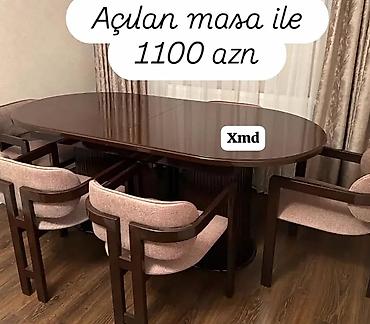 stullarin satisi: Açılan yemək masası dəsti - Oval formalı, açılıb-büzülən masa: qonaq — 1