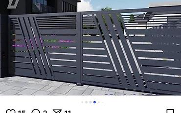 Распашные ворота: Металлические распашные ворота с калиткой (модульные панели) - — 105