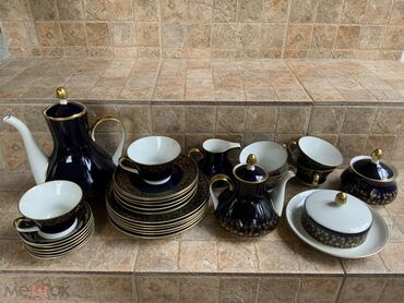 чайный набор: Çay dəsti, rəng - Göy, Farfor, Weimar, 6 nəfərlik, Almaniya