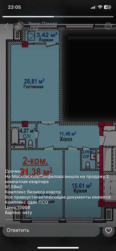 Продажа квартир: 2 комнаты, 91 м², Элитка, 5 этаж, ПСО (под самоотделку)