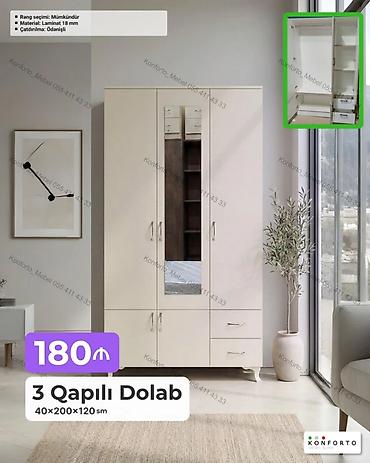 Mebel: 3 qapılı paltar dolabı – 40×200×120 sm - Material: 18 mm laminat - — 1