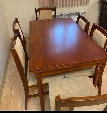 журнальный стол из двигателя: Qonaq otağı üçün, İşlənmiş, Kvadrat masa, 6 stul