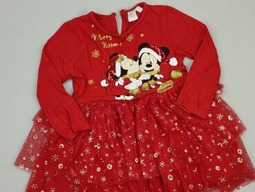 czerwona sukienka z bufiastymi rękawami: Sukienka, Disney, 1.5-2 lat, 86-92 cm, stan - Bardzo dobry