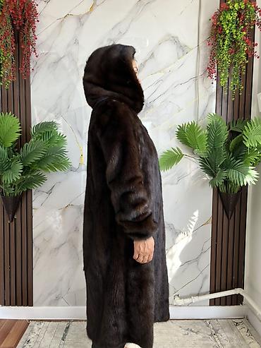 жилет писец: Шуба, Норка, Длинная модель, С капюшоном, 2XL — 2