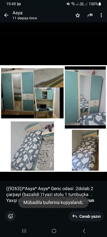 Yataq otağı dəstləri: ((9263))*Asya* Asya* Genc odasi .2dolab 2 çarpayi (bazalidi )1yazi