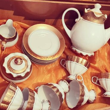чайный сервиз бу: Чайный сервиз, набор посуды, на шесть персон из фарфора с напылением