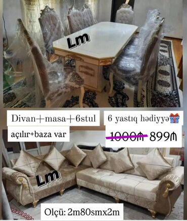диван и 2 кресла мягкая мебель: Divan + Masa dəsti Sifarişlə hazırlanır. Dəst şəkildə : 899₼ Divan 