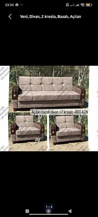 Açılan bazalı divan + 2 kreslo dəsti - Komplekt: 1 ədəd açılan