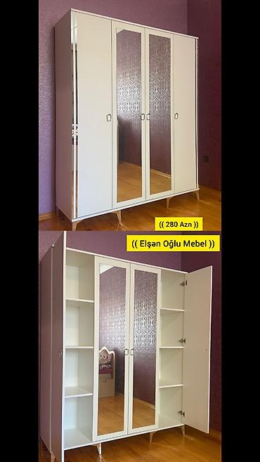 4 ayaq: Yeni, 4 qapılı, Güzgülü, Ağ, Açılan, Düz dolab — 1