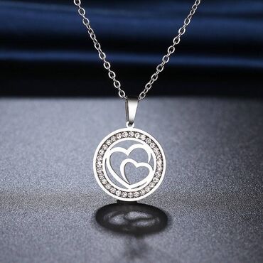 ogrlica cena: Lancic - Dva srca sa kristalima - 316L Predivna ogrlica koja nikada ne