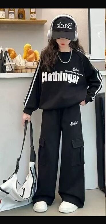 спортивка детская: Комплект, цвет - Черный, Новый