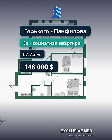 2 8: 3 комнаты, 87 м², ул. Горького / Панфилова Элитка, 8 этаж, ПСО (под самоотделку) — 1