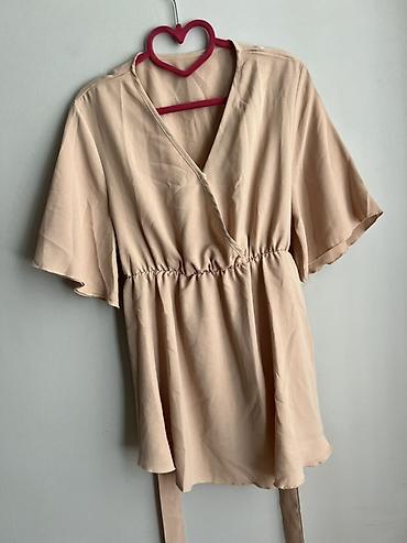 şort: Bej rəngli qadın tuniği/kimono üst - Model: V-yaxa, sarafan tipli — 2