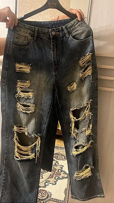 casual: Qara yuyulmuş effektli “distressed” üslubda cins şalvar - Rəng: tünd — 2