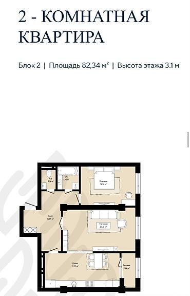 жк сенатор: 2 комнаты, 83 м², Асанбай мкр Элитка, 11 этаж, ПСО (под самоотделку) — 2