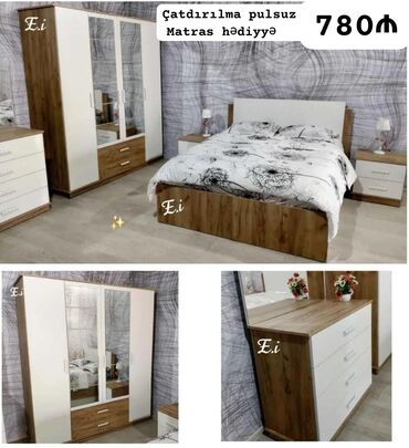 çarpayılar: *Yataq dəsti 4 Qapılı Dolabla 780Azn 💥* dolab ölçü 200x160x47 ✔️Rəng