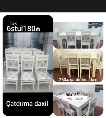 Masa və oturacaq dəstləri: Qonaq otağı üçün, Yeni, Açılmayan, Dördbucaq masa, 6 stul — 31