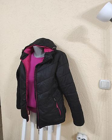 nike fleece tech: Ženska zimska jakna – crna sa ciklama detaljima - Topla, prošivena — 3