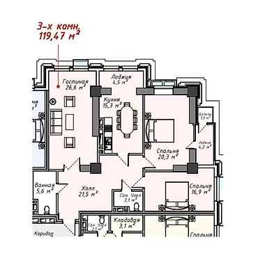 3 комнаты, 119 м², Асанбай мкр Элитка, 13 этаж, ПСО (под самоотделку)