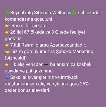 bineqedide kreditle heyet evleri 2022: Sizə iş təklifi etmək istəyirəm. Siberian Wellness şirkətinin həm