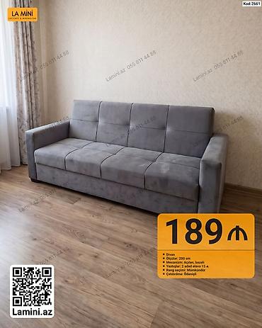 Mebel: Boz rəngli, minimal dizaynlı divan - Ölçü: 200 sm - Mexanizm: Açılan — 1