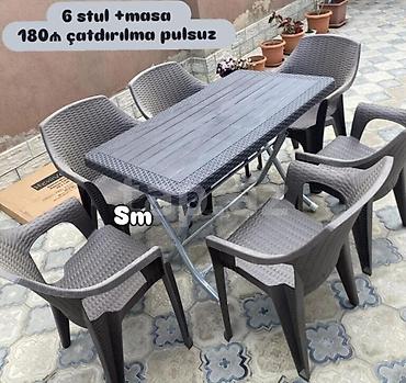 həsir stol: Açıq hava üçün masa‑stul dəsti - Dəst: 1 masa + 6 stul - Material — 1