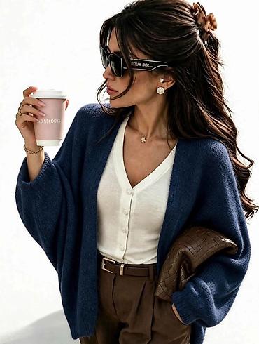 patike a: Ženski oversized kardigan – meko pletivo - Silueta: opušten — 4