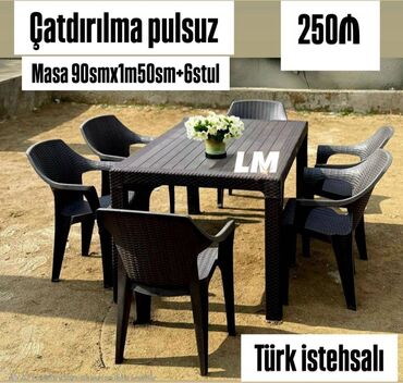 Divanlar: Yeni Plastik masa dəsti📌 Türk istehsalı masa+6STUL 📌 Qiymət: 250₼