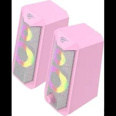 Zvučnici, slušalice i mikrofoni: Pink desktop zvučnici sa RGB osvetljenjem - Kompaktni set od 2 žična — 18