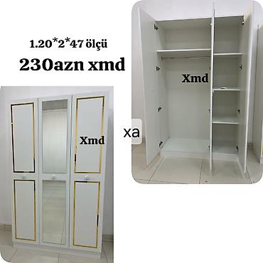 Ağ rəngli 3 qapılı paltar şkafı Ölçü: 1.20 × 2 × 47 Qiymət: 230 AZN
