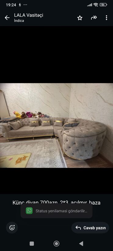 Ev üçün mebel: Künc divan, İşlənmiş, Açılmayan, Bazasız, Çatdırılma yoxdur