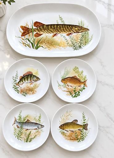 ta pec polovne: Set porcelanskih tanjira sa motivima riba – 5 delova - Dizajn — 1