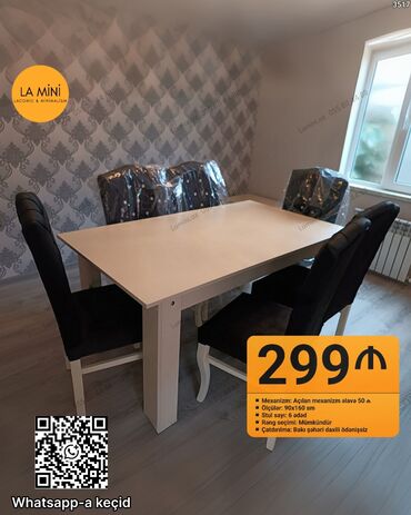 стремянка баку: Qonaq otağı üçün, Açılan, Dördbucaq masa, 6 stul