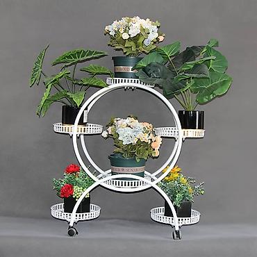 Тележки-органайзеры на колесах: Этажерка для цветов (белая): Элегантная белая этажерка для комнатных — 8