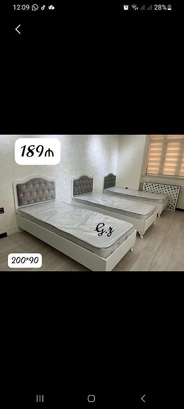 Tək nəfərlik çarpayı – ölçü 200×90 sm. - Rəng: ağ karkas, boz yumşaq