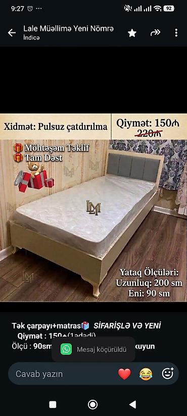 *Tək çarpayı+matras🎁* _*SİFARİŞLƏ VƏ YENİ*_ *Qiymət lalafo.az -da *Tək çarpayı+matras🎁* _*SİFARİŞLƏ VƏ YENİ*_ *Qiymət