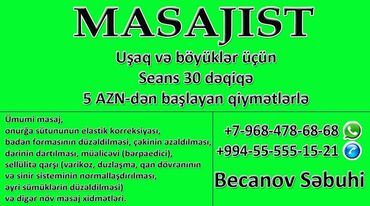 qarin eritmek ucun masaj: Relaks masaj, Kişilər üçün, Uşaqlar üçün, Qadınlar üçün, Evə gəlməklə, Klinikada