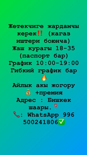 вакансия слесарь механик: Жетекчиге жардамчы керек‼️ (кагаз иштери боюнча) Жаш курагы 18-35