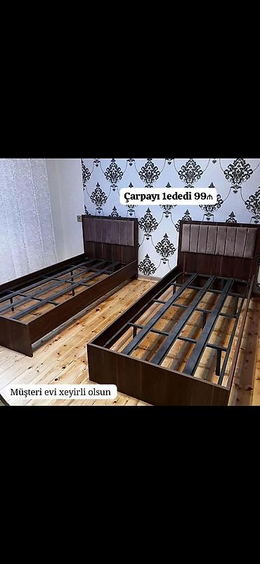 mebel stol stullar: Taxta karkaslı tək nəfərlik çarpayı - Başlıq hissəsi yumşaq, şaquli — 1