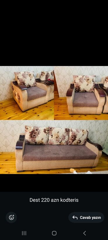 Ev üçün digər mebel: İşlənmiş, Klassik divan, 2 kreslo, Divan, Bazalı, Açılan